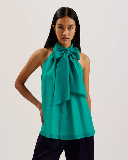Women's Tejeda-Sheer Draped Top With Neck Tie Detail Brt-Green