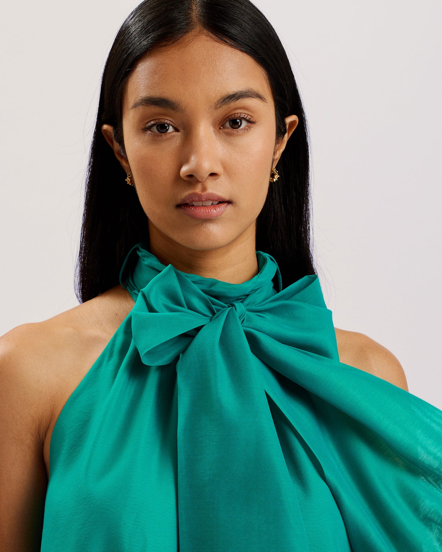 Women's Tejeda-Sheer Draped Top With Neck Tie Detail Brt-Green