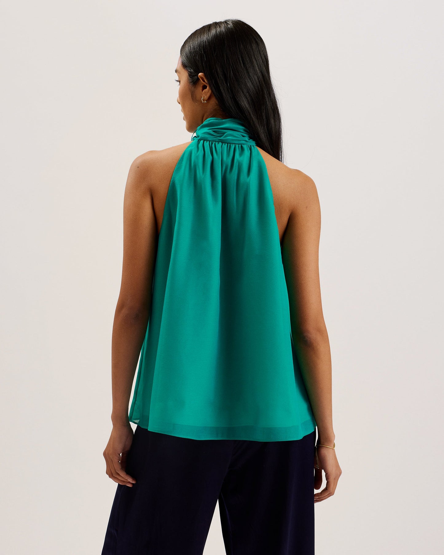 Women's Tejeda-Sheer Draped Top With Neck Tie Detail Brt-Green