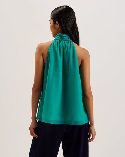 Women's Tejeda-Sheer Draped Top With Neck Tie Detail Brt-Green
