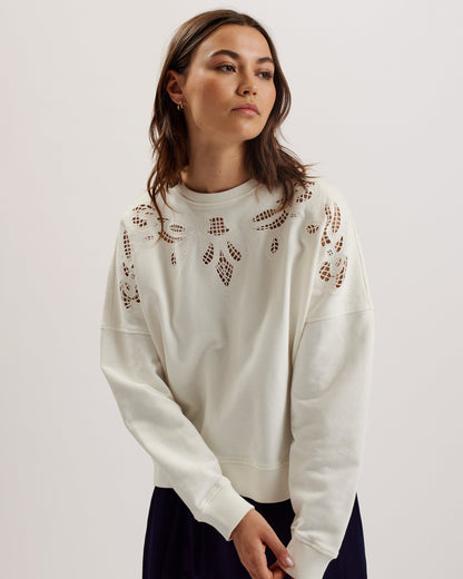 Women's Rondha-Embroidered Cut Out Sweatshirt Ivory