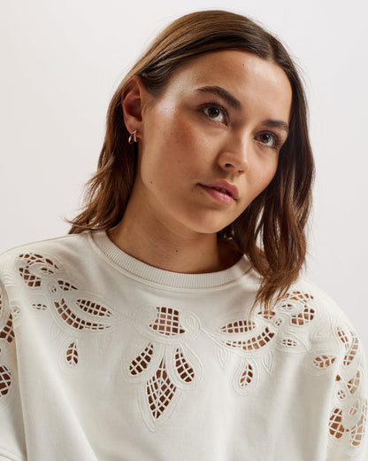 Women's Rondha-Embroidered Cut Out Sweatshirt Ivory