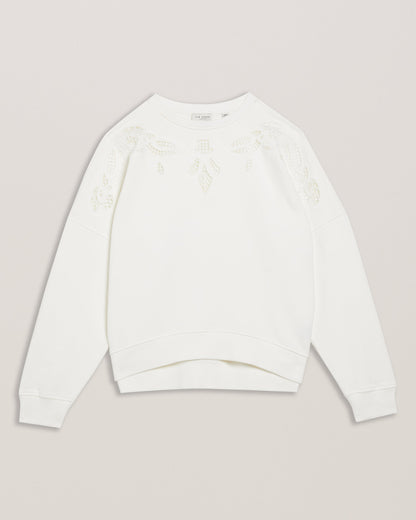 Women's Rondha-Embroidered Cut Out Sweatshirt Ivory