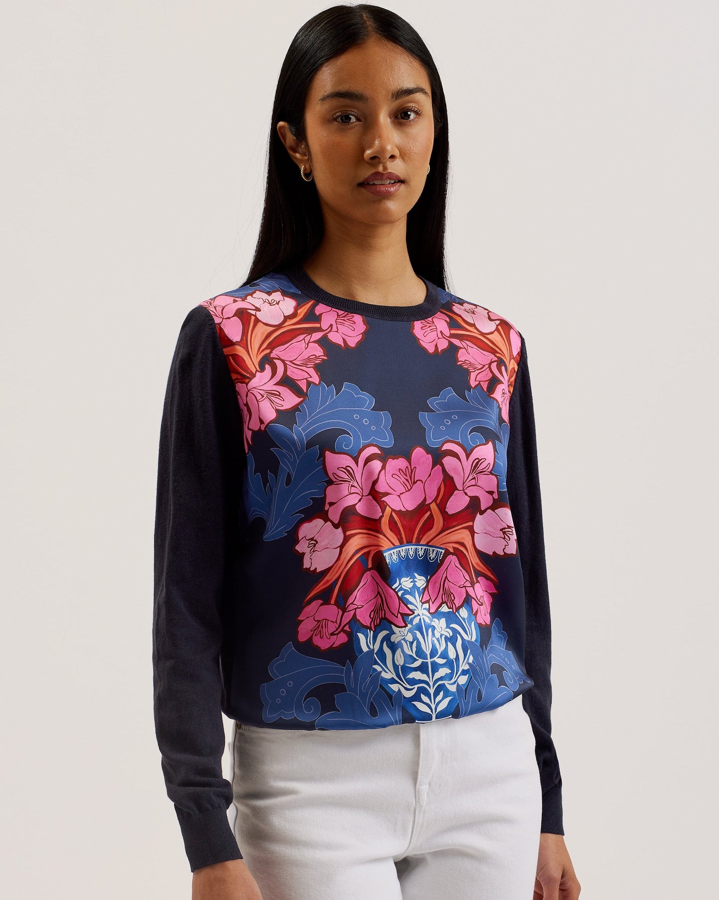 Women's Teanha-Woven Front Printed Jumper Navy