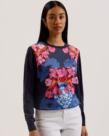 Women's Teanha-Woven Front Printed Jumper Navy