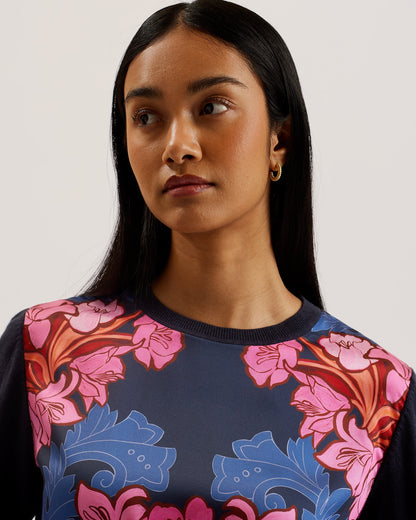 Women's Teanha-Woven Front Printed Jumper Navy