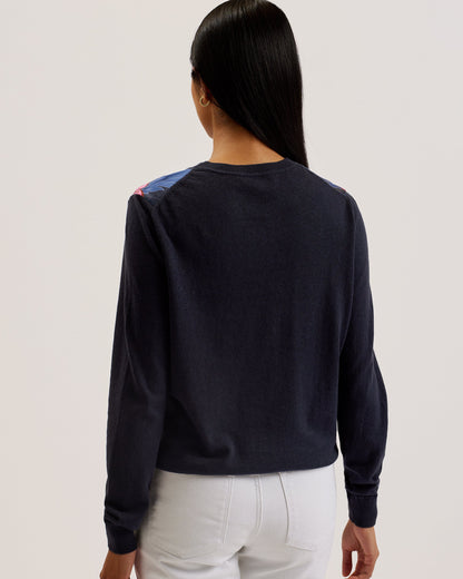 Women's Teanha-Woven Front Printed Jumper Navy