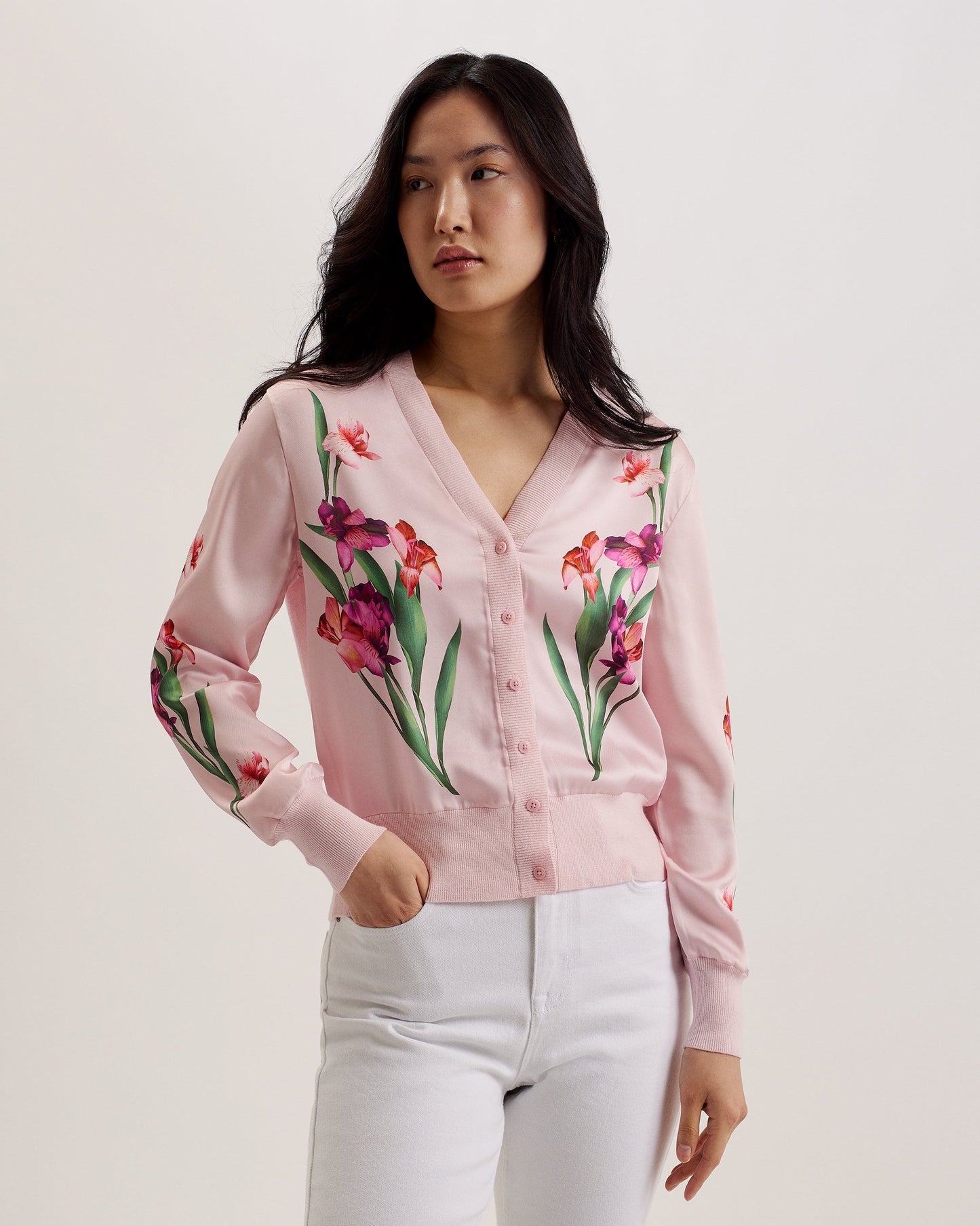 Women's Meralll-Woven Front Printed Cardigan Lt-Pink