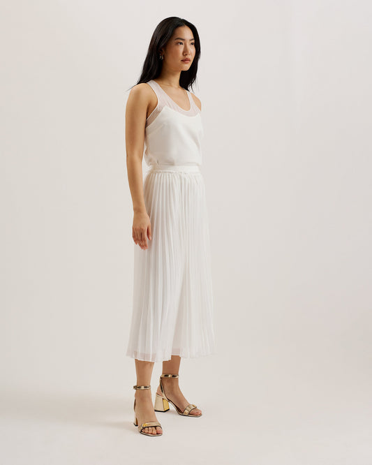 Women's Tambor-Pleat Midi Skirt & Elasticated Waist White