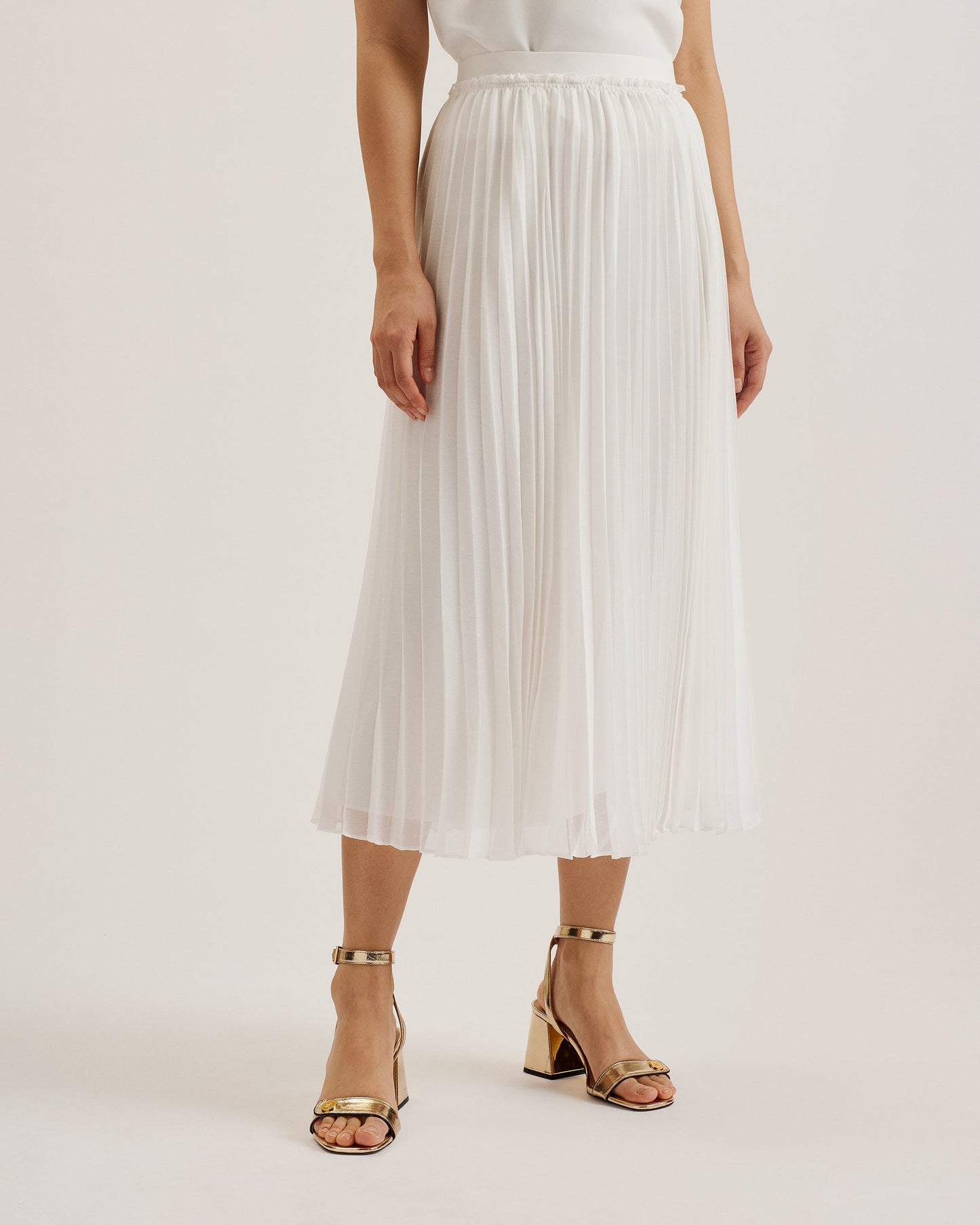 Women's Tambor-Pleat Midi Skirt & Elasticated Waist White
