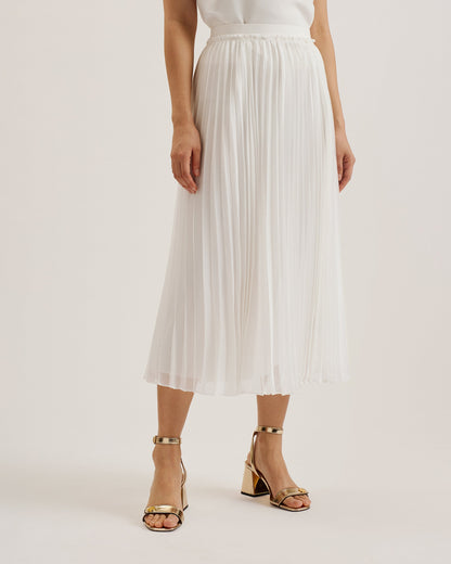 Women's Tambor-Pleat Midi Skirt & Elasticated Waist White