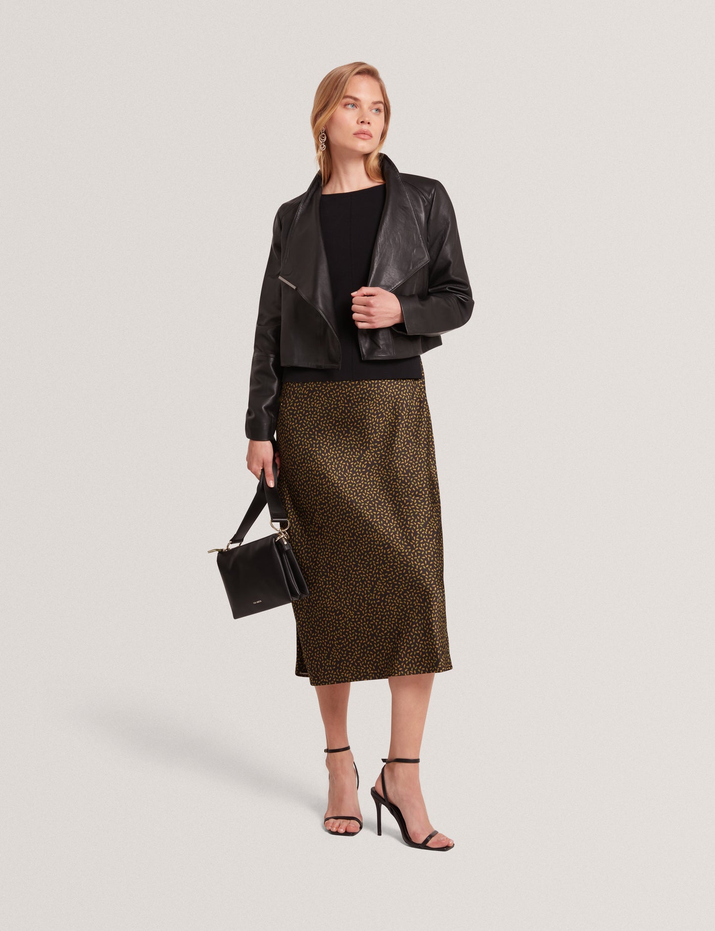RIYOZE: Leather Cropped Wrap Jacket