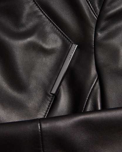 RIYOZE: Leather Cropped Wrap Jacket