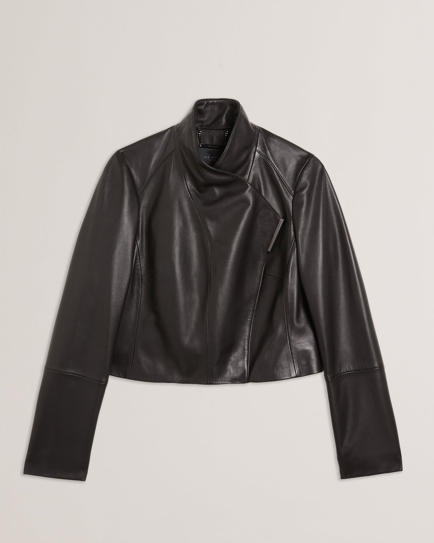 RIYOZE: Leather Cropped Wrap Jacket