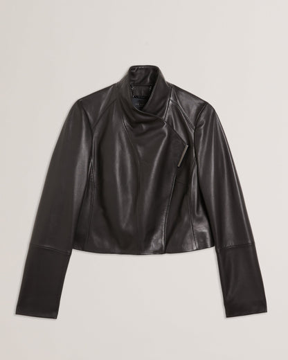 RIYOZE: Leather Cropped Wrap Jacket