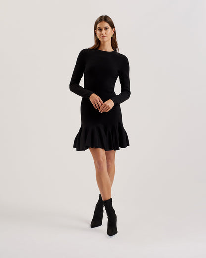 Women's Loisss-Flippy Skirt Long Sleeve Mini Dress Black
