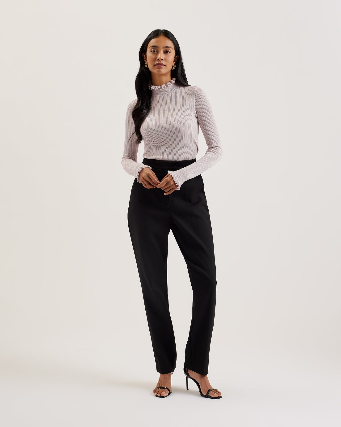 Women's Raineee-Metallic Ribbed Funnel Neck Jumper Lt-Purple