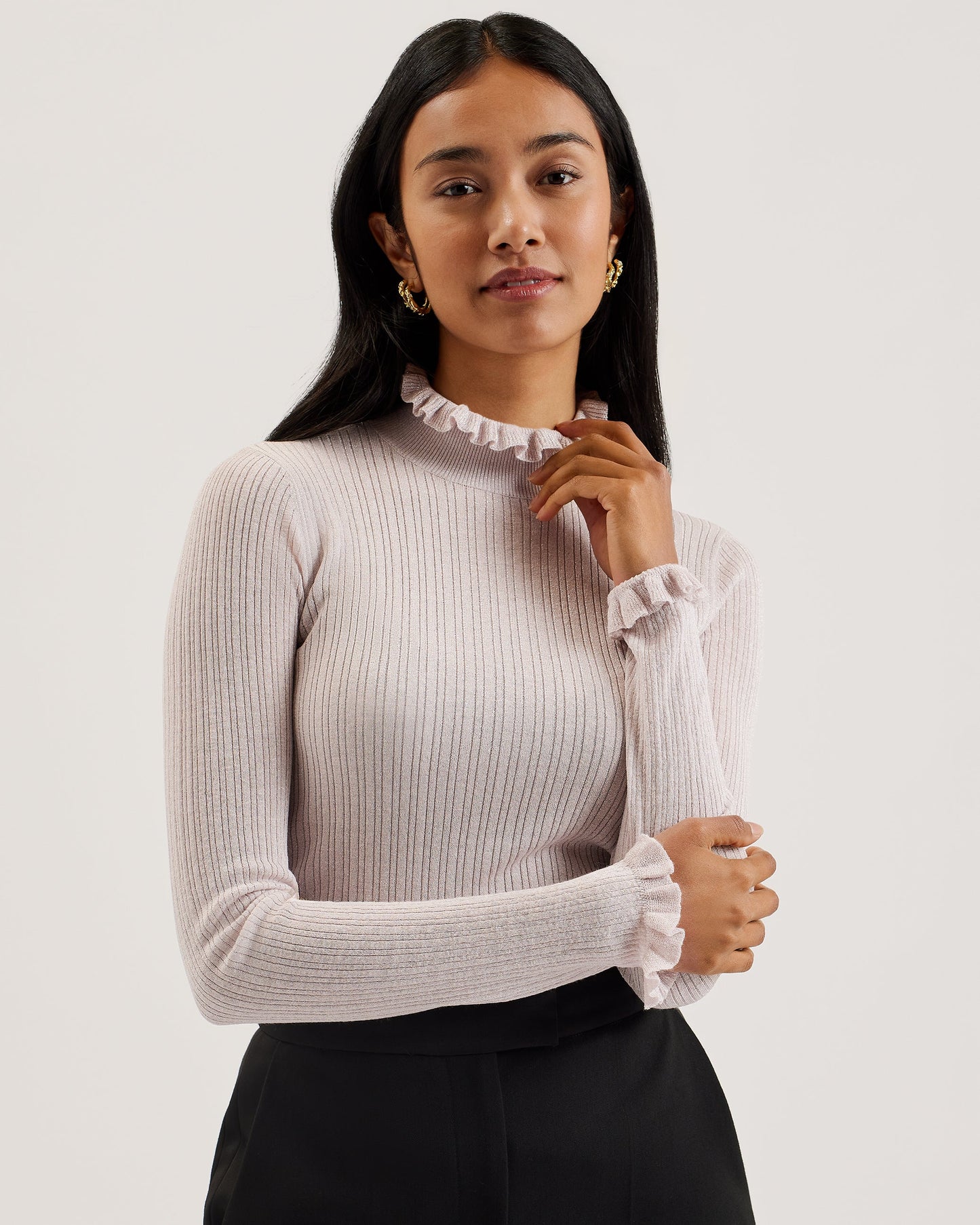Women's Raineee-Metallic Ribbed Funnel Neck Jumper Lt-Purple