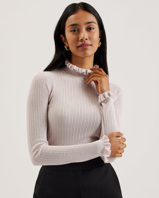 Women's Raineee-Metallic Ribbed Funnel Neck Jumper Lt-Purple