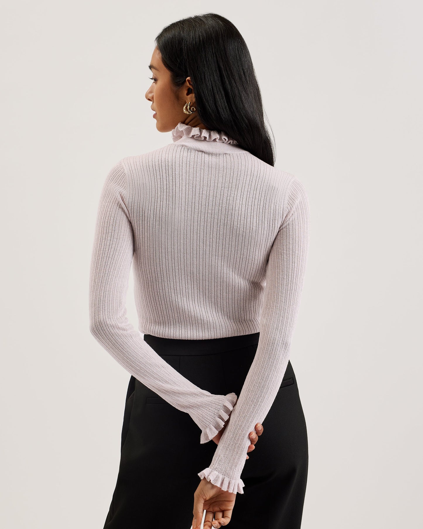 Women's Raineee-Metallic Ribbed Funnel Neck Jumper Lt-Purple
