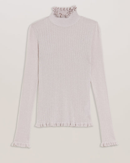 Women's Raineee-Metallic Ribbed Funnel Neck Jumper Lt-Purple