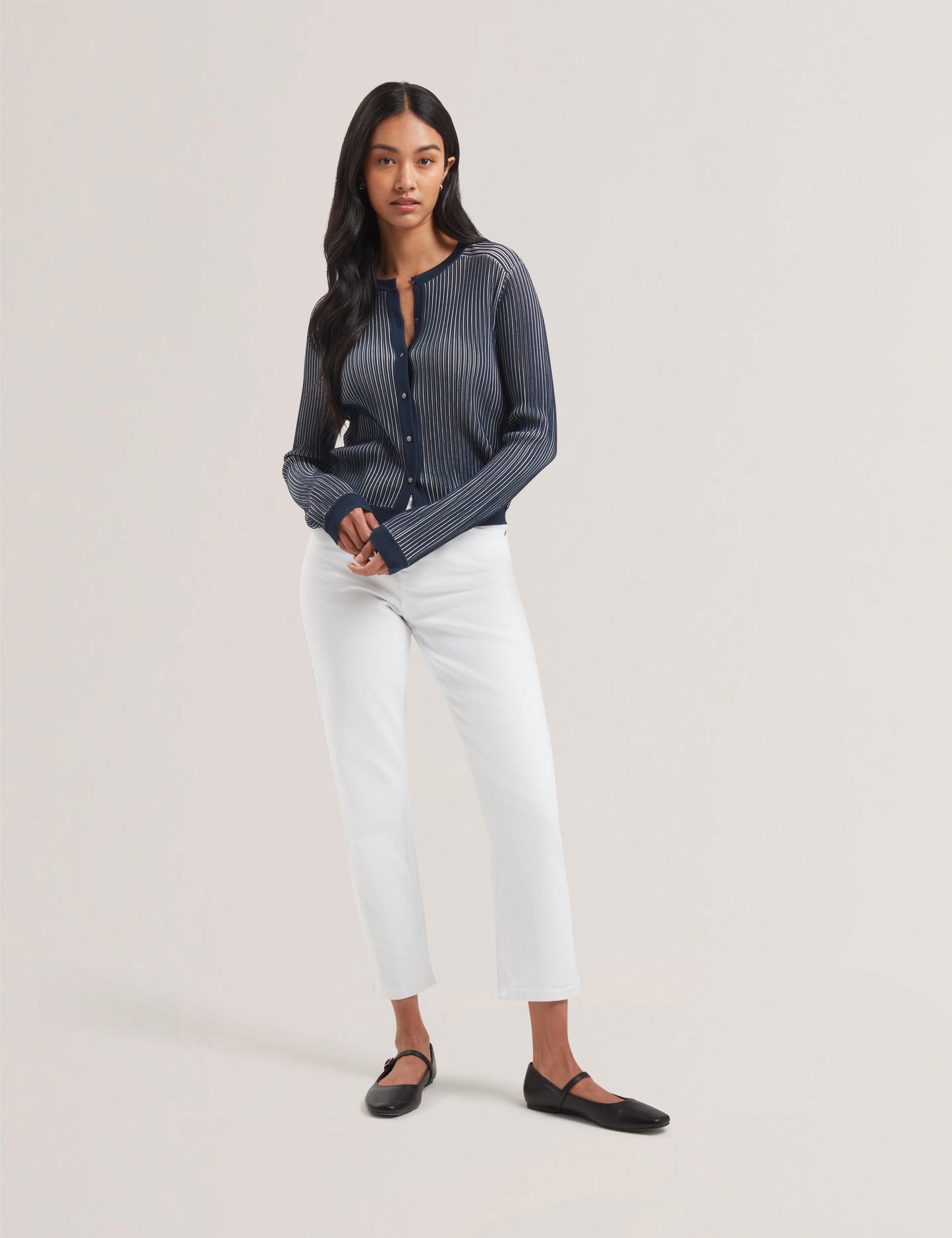Women's ILHAA-Textured Stripe Knitted Cardigan