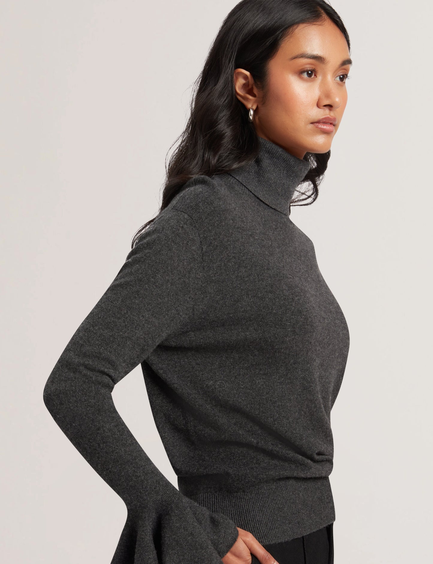 Women's Tamsenn-Roll Neck Fluted Sleeve Sweater Dk-Grey