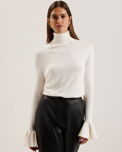 Women's Tamsenn-Roll Neck Fluted Sleeve Sweater Ivory
