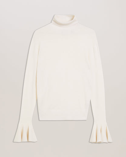 Women's Tamsenn-Roll Neck Fluted Sleeve Sweater Ivory