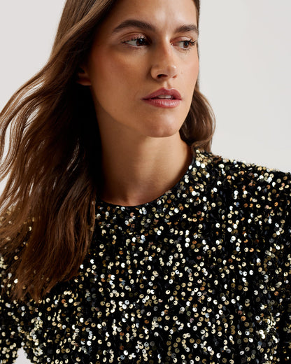 ZARHAAA: Velvet Sequin Short Sleeve Tee