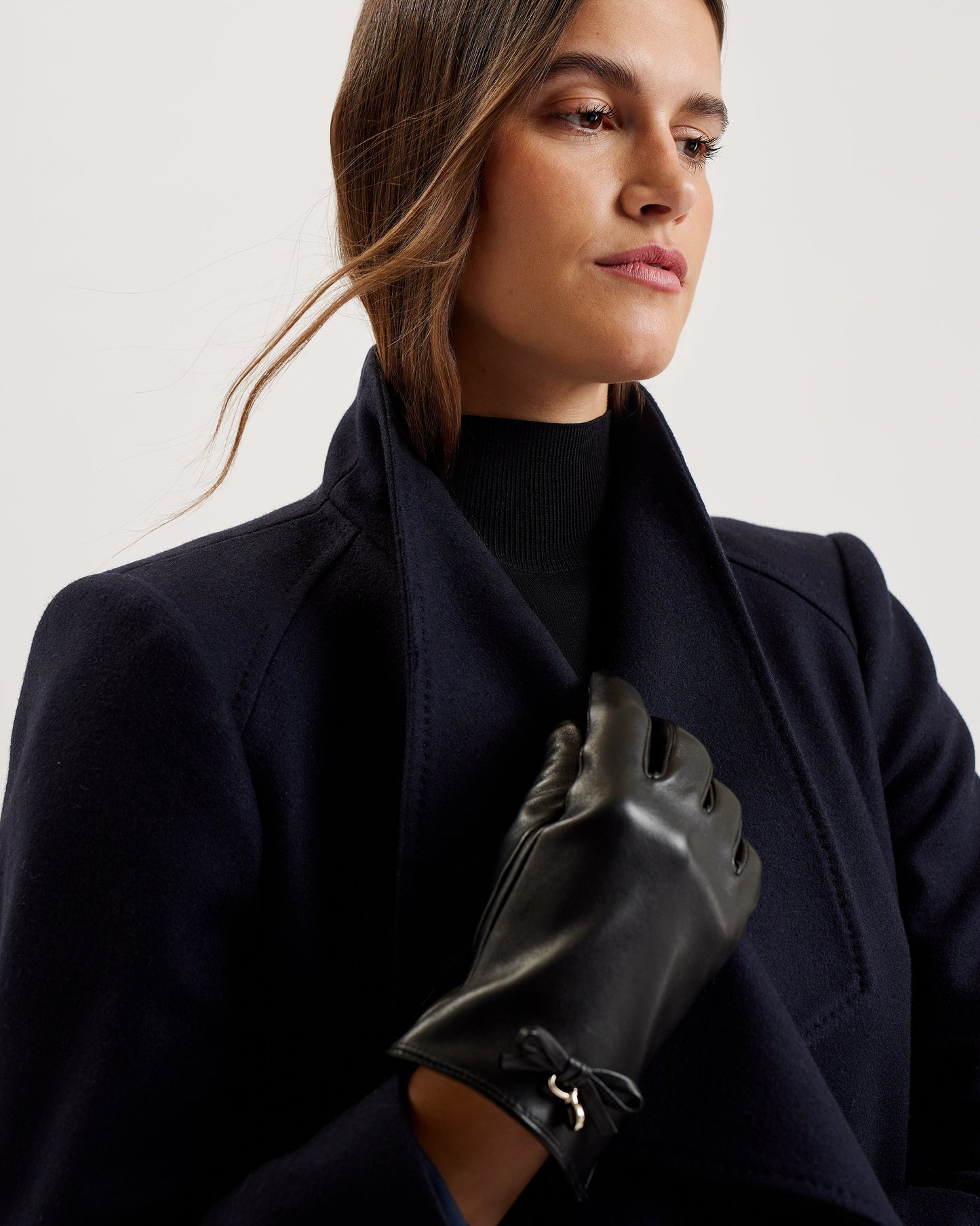 Women's Sheryys-Bow Detail Leather Gloves Black