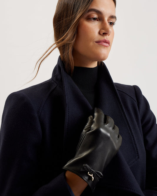 Women's Sheryys-Bow Detail Leather Gloves Black