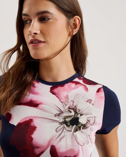 Women's Louannn-Printed Short Sleeve Fitted Tee Navy