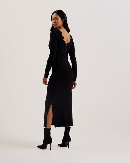 Women's Sharmha-Scallop Bodycon Midi Knit Dress Black