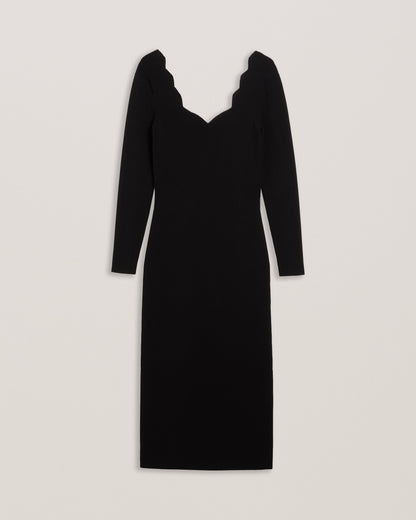 Women's Sharmha-Scallop Bodycon Midi Knit Dress Black