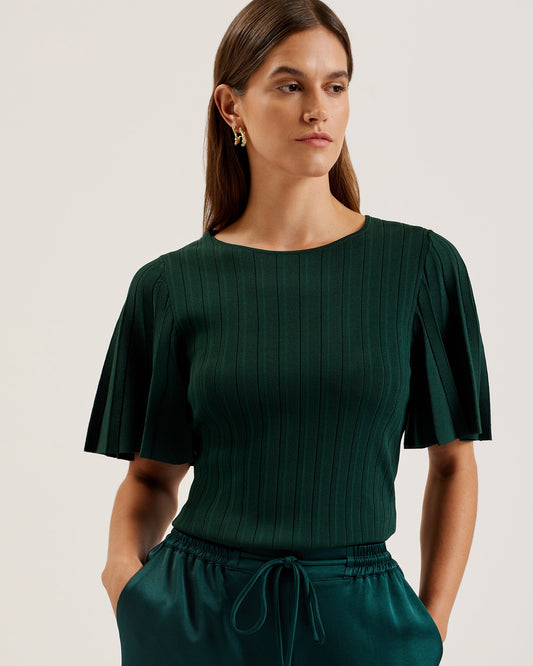 Women's Iivanna-Crew Neck Fluted Sleeve Knit Top Dk-Green
