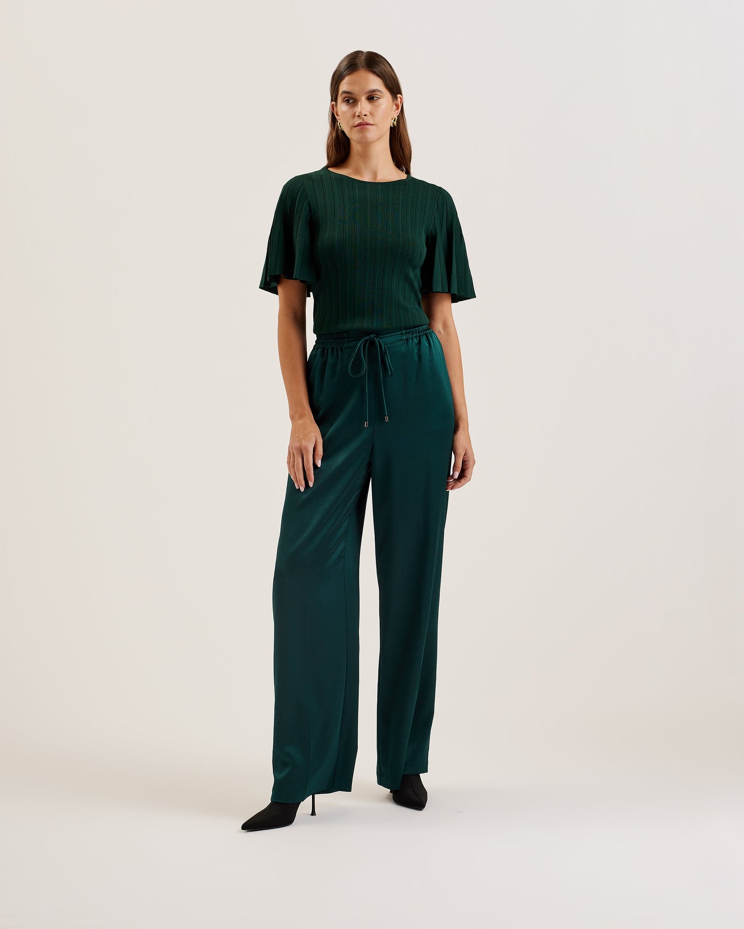 Women's Iivanna-Crew Neck Fluted Sleeve Knit Top Dk-Green
