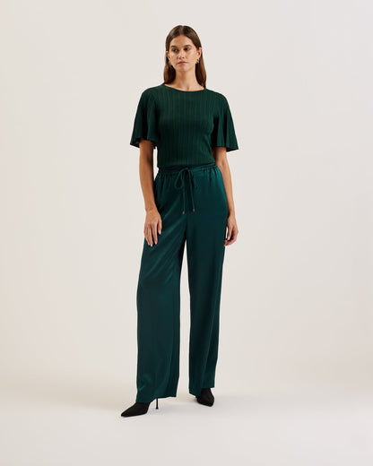 Women's Iivanna-Crew Neck Fluted Sleeve Knit Top Dk-Green