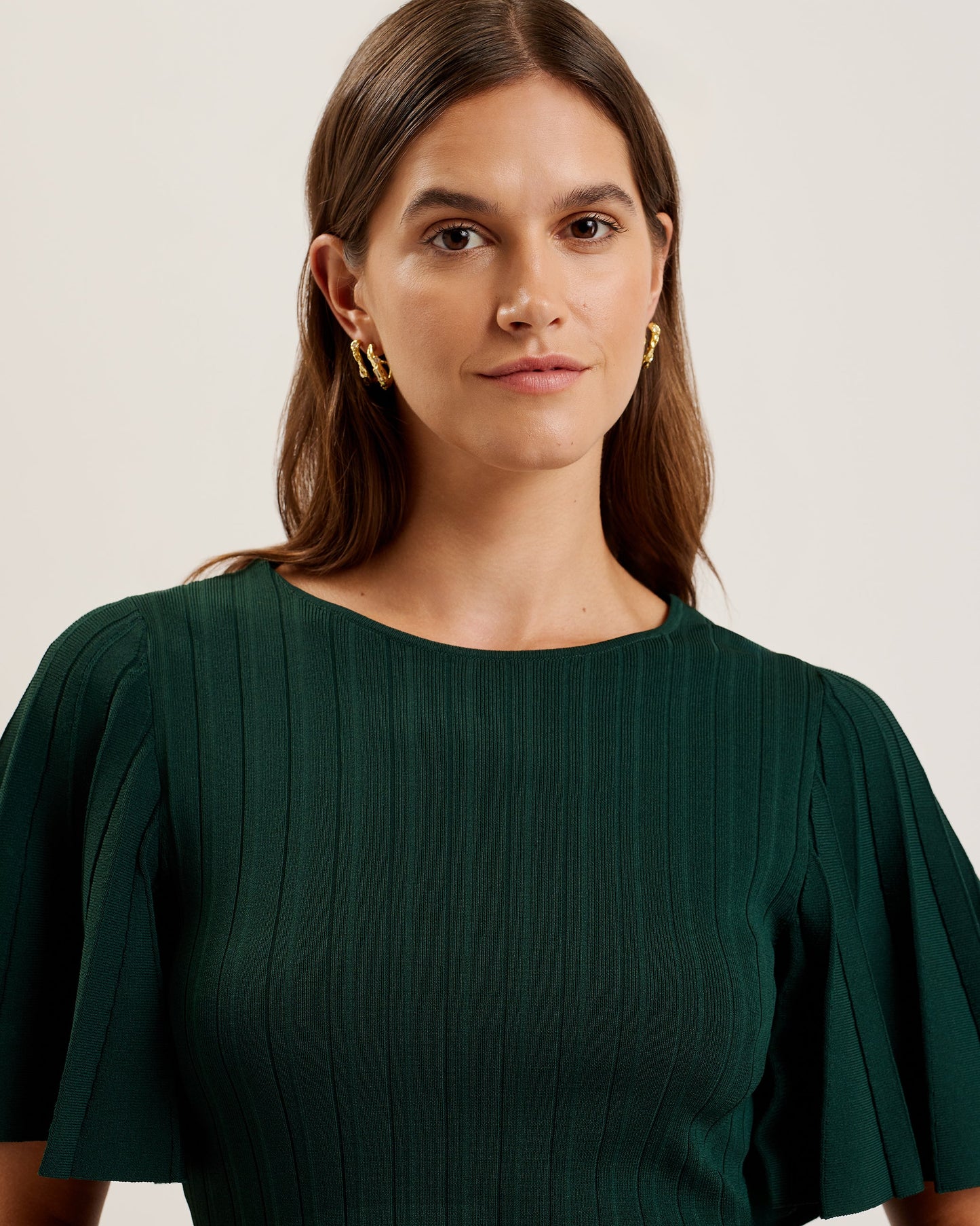 Women's Iivanna-Crew Neck Fluted Sleeve Knit Top Dk-Green