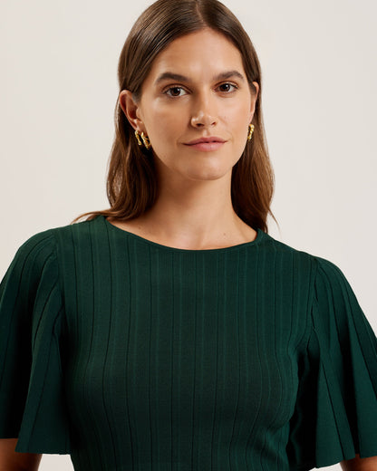 Women's Iivanna-Crew Neck Fluted Sleeve Knit Top Dk-Green