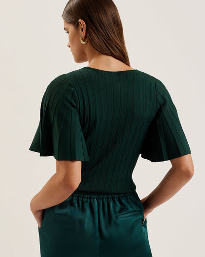 Women's Iivanna-Crew Neck Fluted Sleeve Knit Top Dk-Green