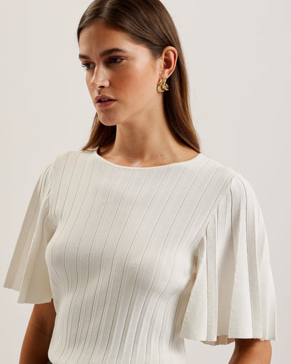 Women's Iivanna-Crew Neck Fluted Sleeve Knit Top Ivory