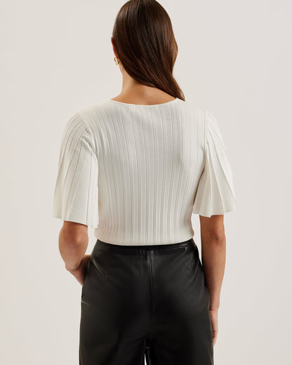 Women's Iivanna-Crew Neck Fluted Sleeve Knit Top Ivory