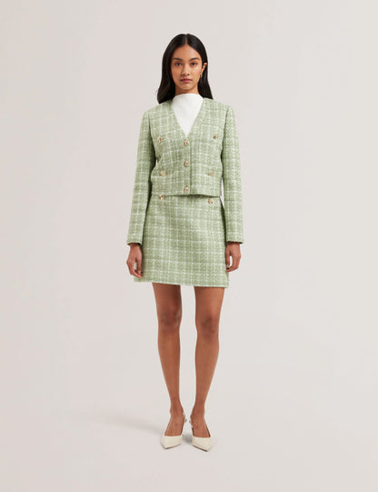 Women's KOMA-Rose Button Cropped Boucle Tailored Jack Lt-Green