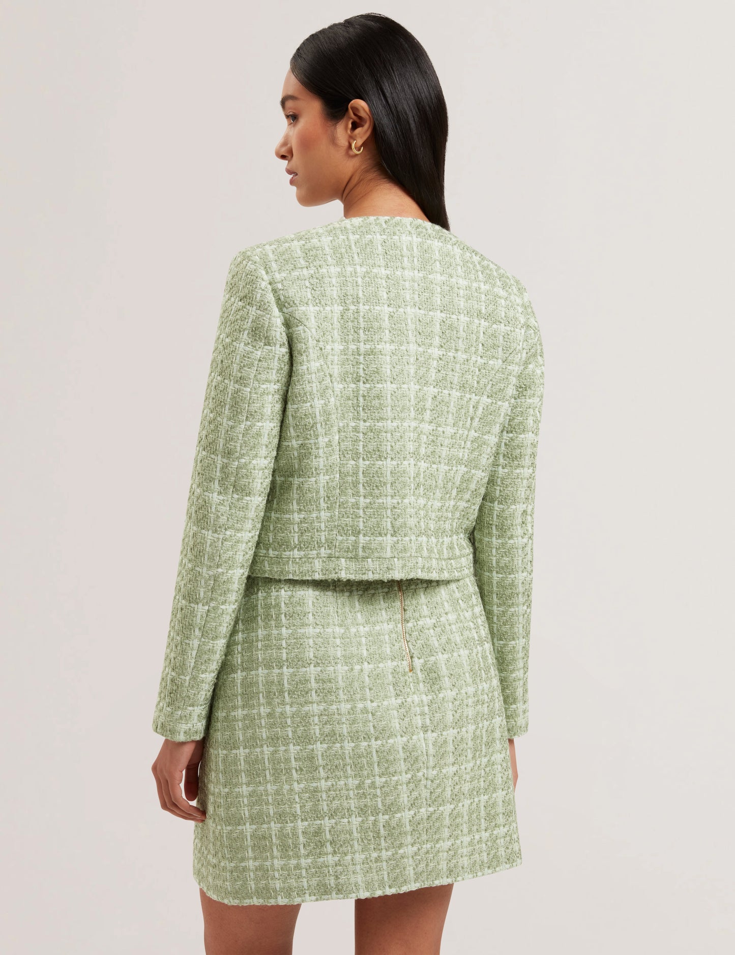 Women's KOMA-Rose Button Cropped Boucle Tailored Jack Lt-Green
