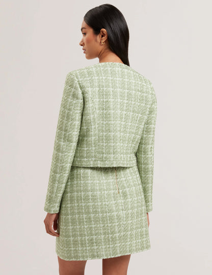 Women's KOMA-Rose Button Cropped Boucle Tailored Jack Lt-Green
