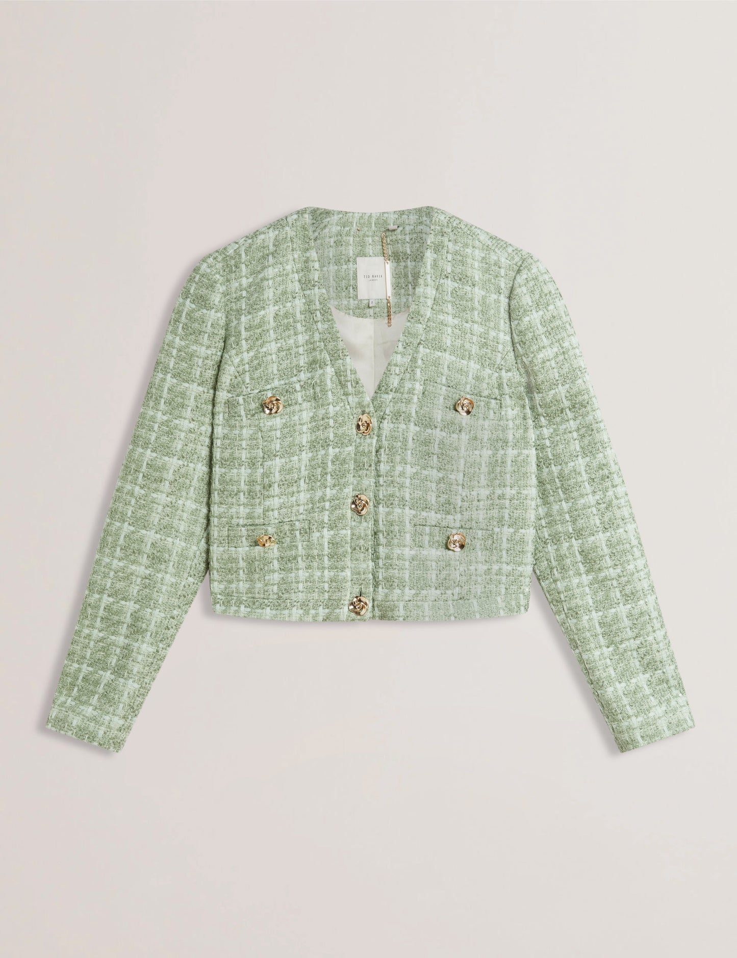 Women's KOMA-Rose Button Cropped Boucle Tailored Jack Lt-Green
