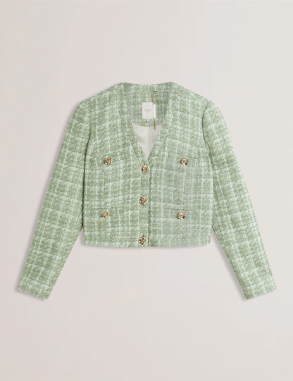 Women's KOMA-Rose Button Cropped Boucle Tailored Jack Lt-Green