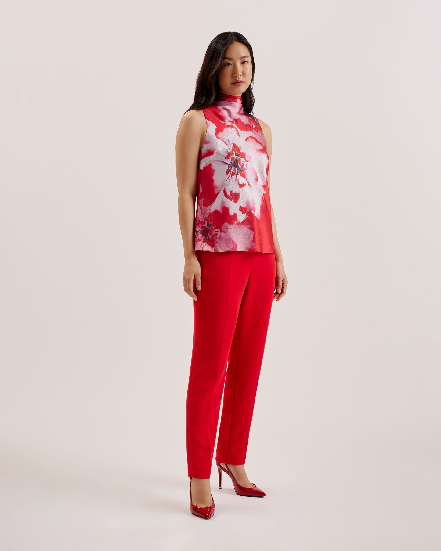 Women's Kohana-Cowl Neck Sleeveless Printed Blouse Red