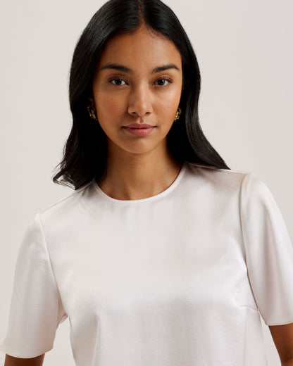 Women's Siroi-Short Sleeve Satin Crew Neck Top Ivory
